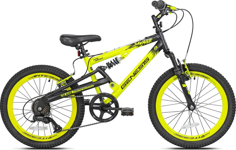 BCA Genesis 20 in Savage Boy's Mountain Bike, Yellow/Black, Aluminum Frame, 7-Speed Shimano - 82052