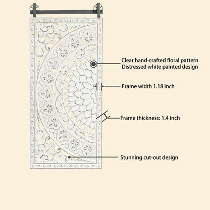 Set Of 2 Distressed Ivory White Wood Flower Wall Art With Black Accents - 33.1in H x 14.6in W