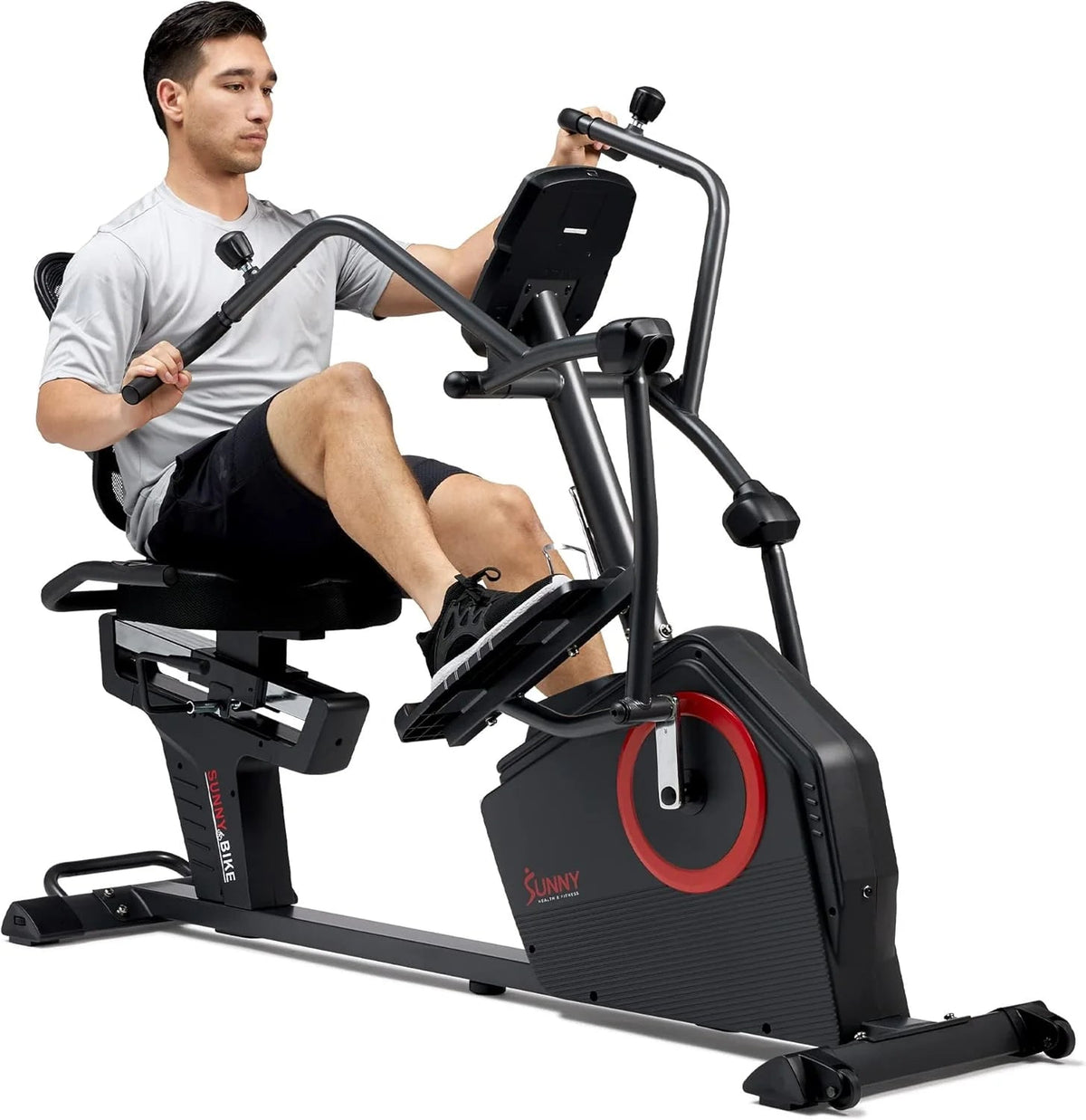 Sunny Health & Fitness Recumbent Cross Trainer Exercise Bike, Black, 71.7 x 33.3 x 50.8 in
