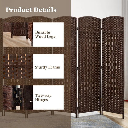 Freestanding Folding Woven Fiber Room Divider Privacy Screen - 6 Ft Tall