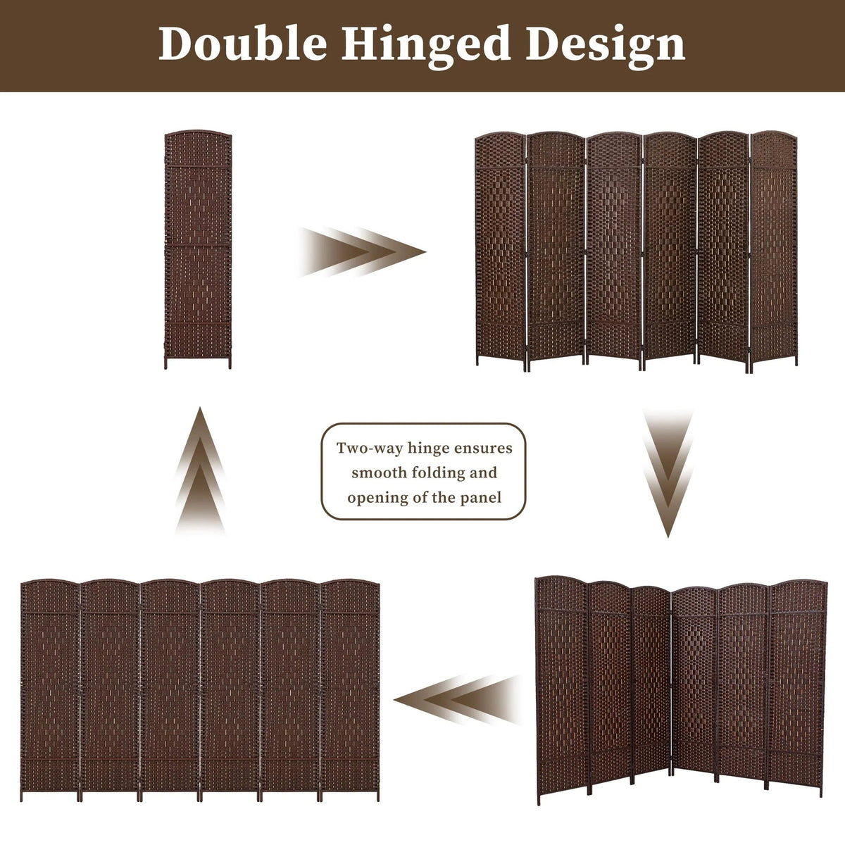 Freestanding Folding Woven Fiber Room Divider Privacy Screen - 6 Ft Tall