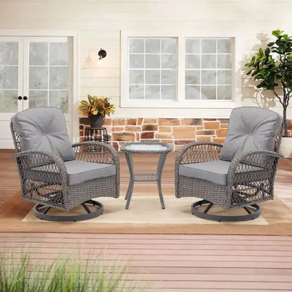 3-Piece Outdoor Swivel Rocker Conversation Set With Tempered Glass Coffee Table