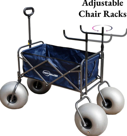 CRESTWALKER Beach Cart With 13in Balloon Wheels, Chair Racks And Pump - Beach Wagon