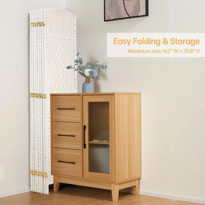 Freestanding Folding Woven Fiber Room Divider Privacy Screen - 6 Ft Tall