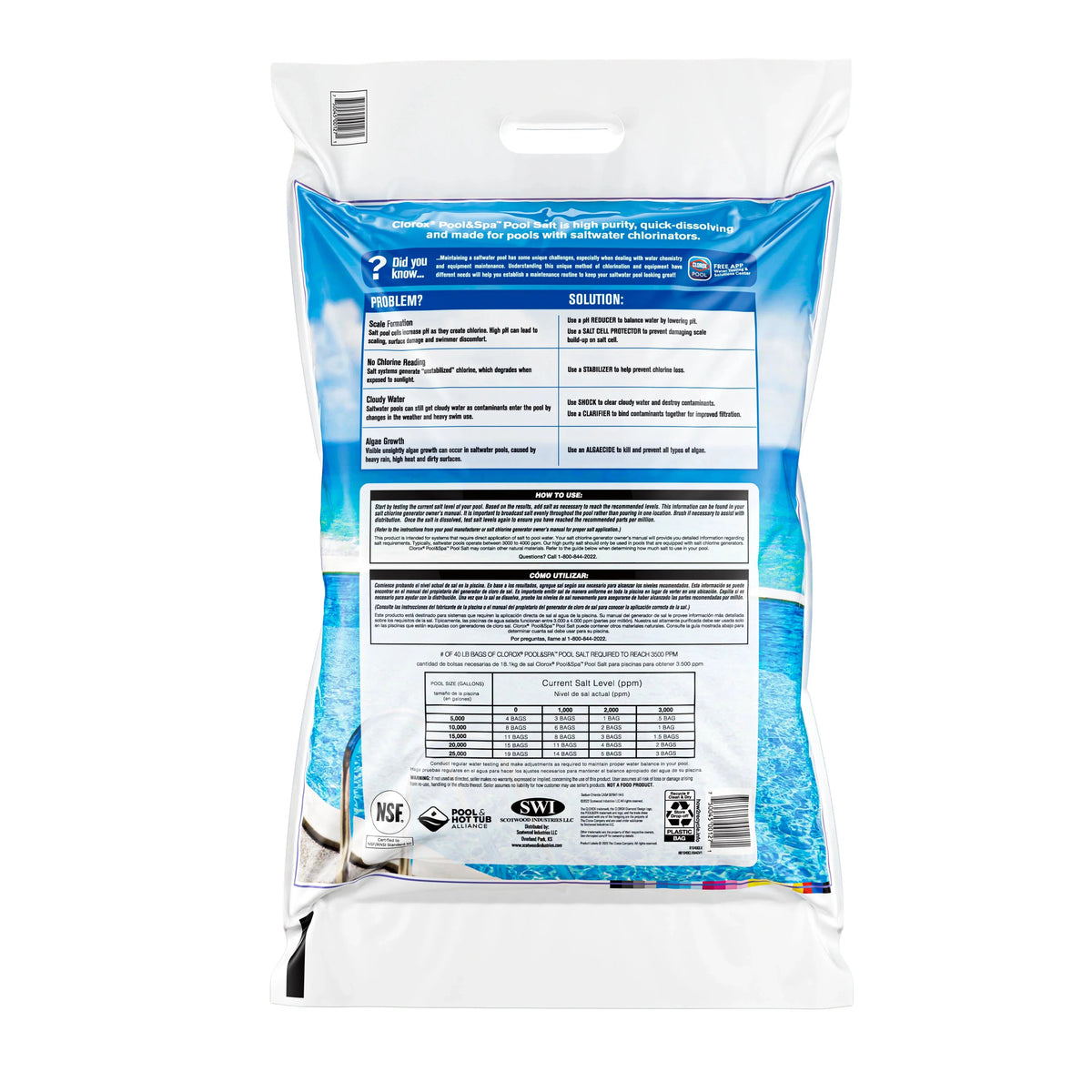 Clorox Pool&Spa Pool Salt 40lb, 49 Bags - Pallet