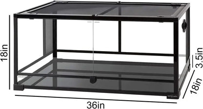 REPTI ZOO 50-Gallon Double-Door Glass Reptile Terrarium, 36 x 18 x 18 in - RK0119