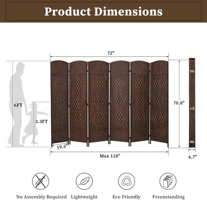 Freestanding Folding Woven Fiber Room Divider Privacy Screen - 6 Ft Tall