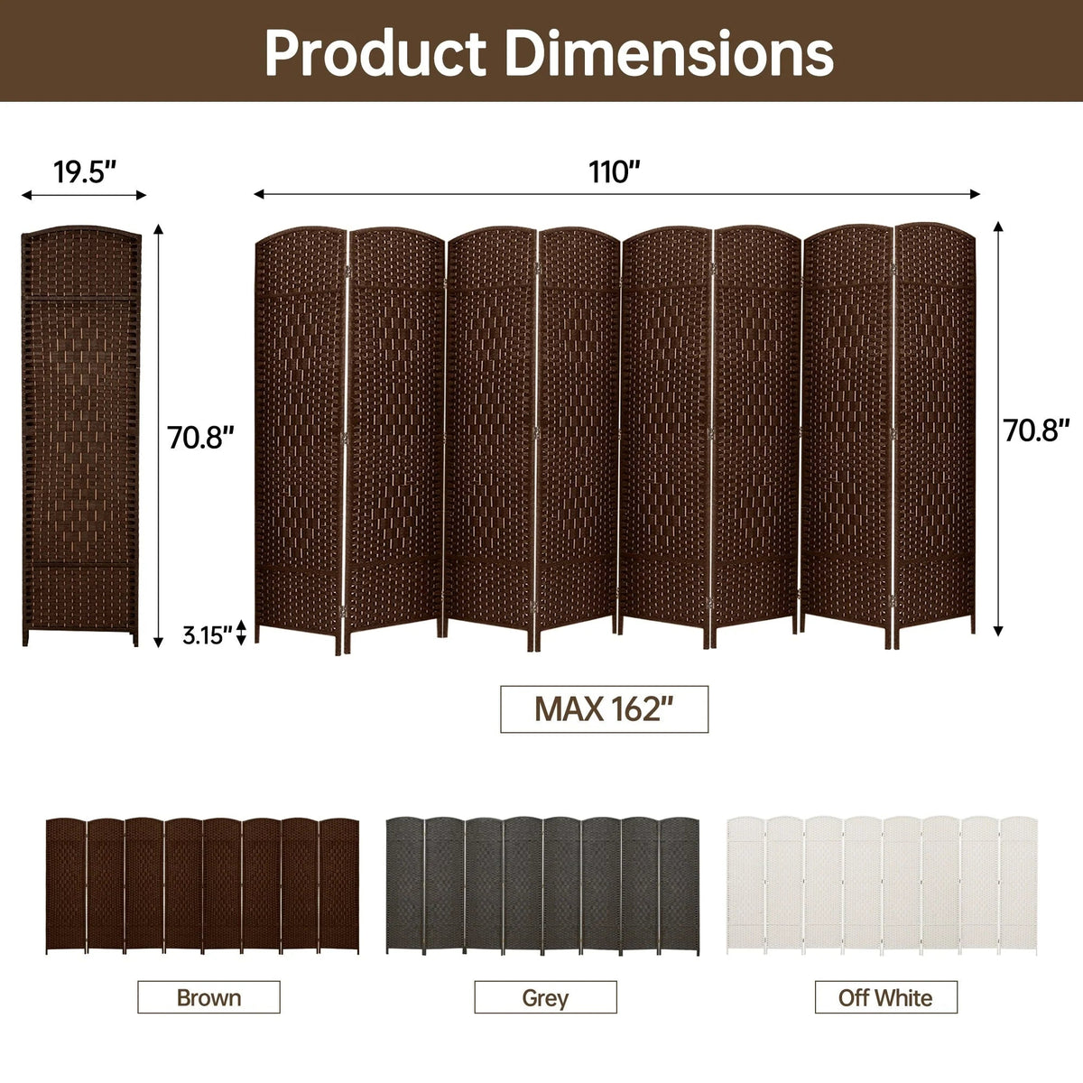 Freestanding Folding Woven Fiber Room Divider Privacy Screen - 6 Ft Tall