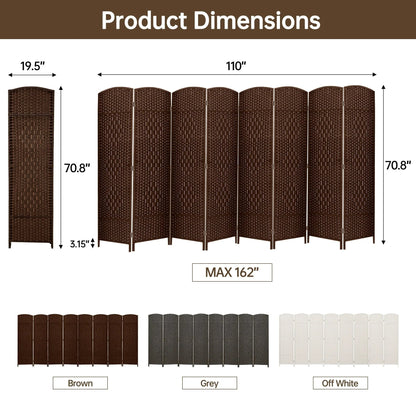 Freestanding Folding Woven Fiber Room Divider Privacy Screen - 6 Ft Tall