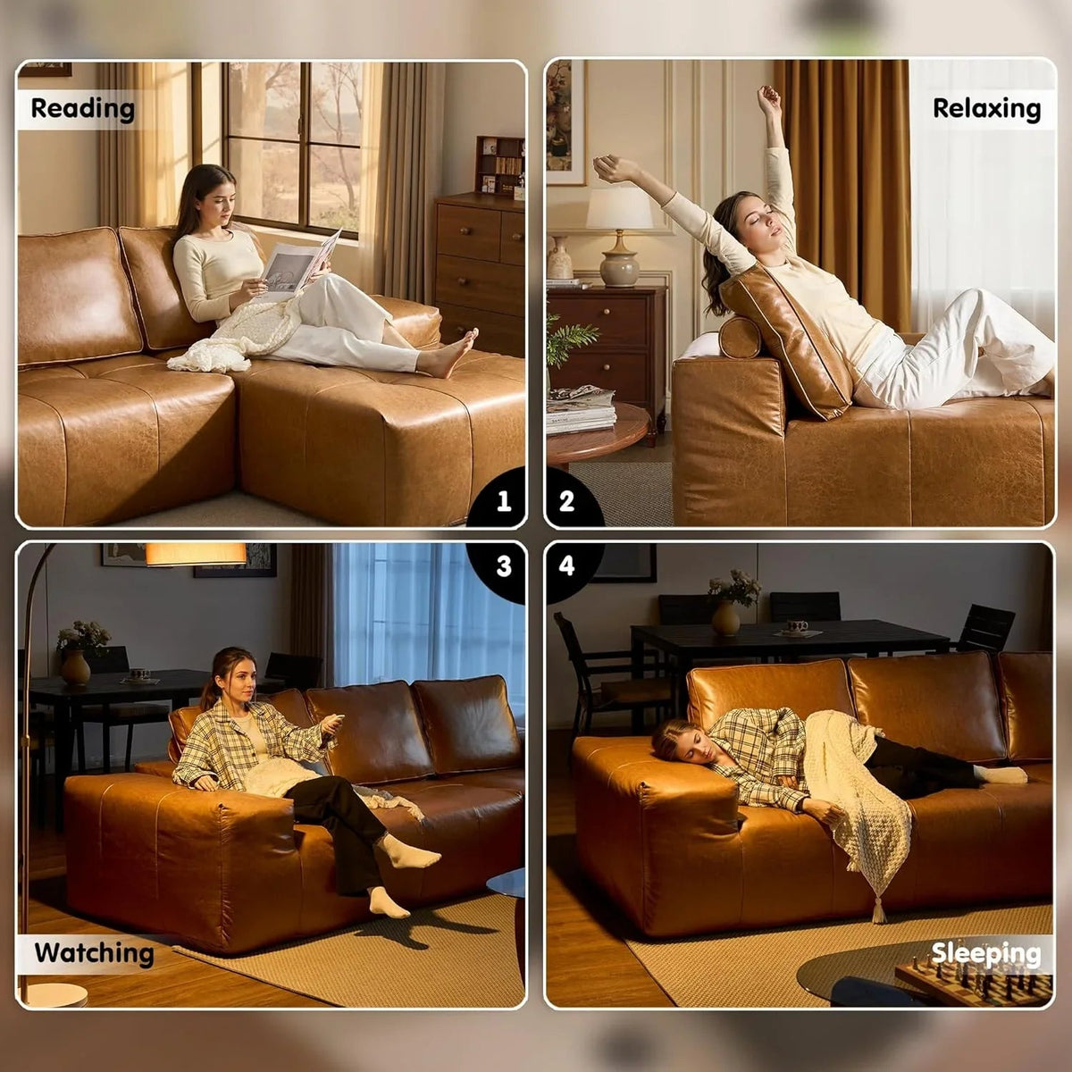 ovios 104in L-Shape Sectional Sofa With Chaise, Grey Plush Corduroy Fabric