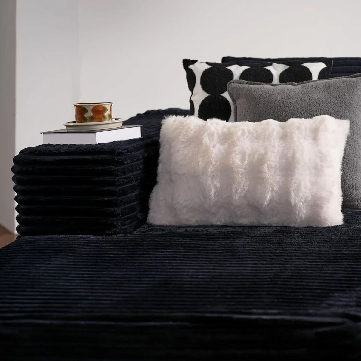 ovios 104in L-Shape Sectional Sofa With Chaise, Grey Plush Corduroy Fabric