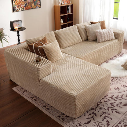 ovios 104in L-Shape Sectional Sofa With Chaise, Grey Plush Corduroy Fabric