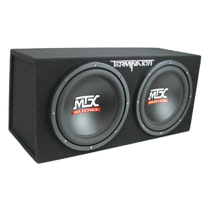 MTX Dual Loaded Car Subwoofer Enclosure 12 Inch 1200W With Boss R1100M Amplifier And Soundstorm AKS8 Kit - TNE212D