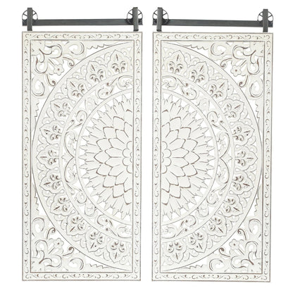Set Of 2 Distressed Ivory White Wood Flower Wall Art With Black Accents - 33.1in H x 14.6in W