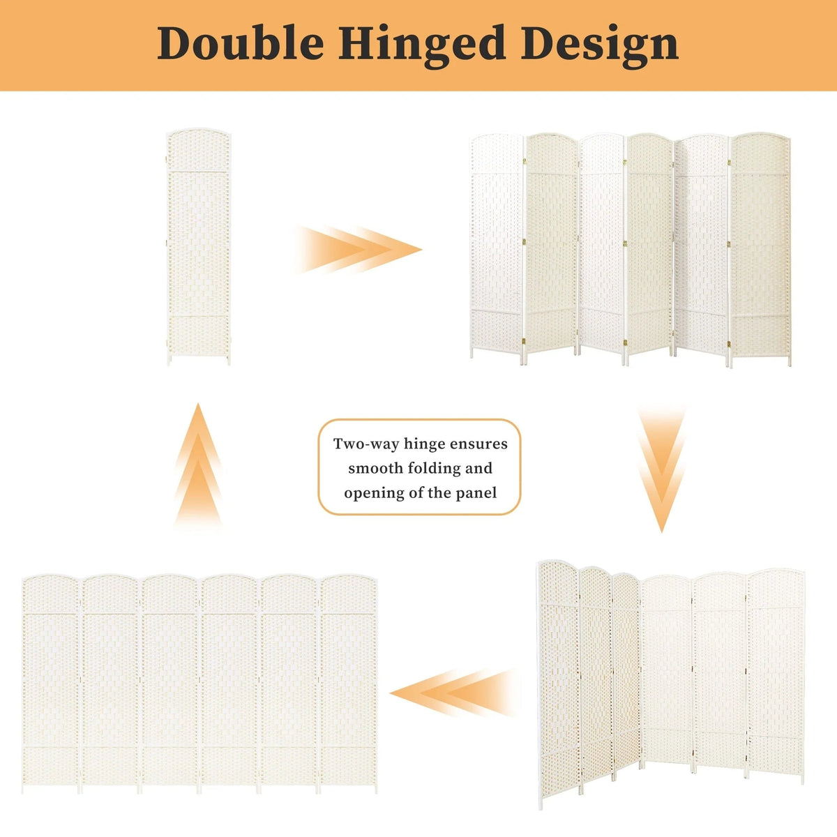Freestanding Folding Woven Fiber Room Divider Privacy Screen - 6 Ft Tall