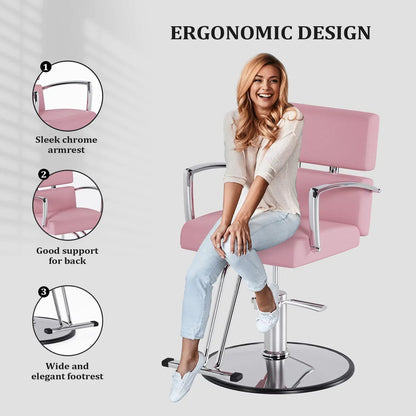 OmySalon Salon Chair With Hydraulic Pump, Pink, 360 Degree Swivel
