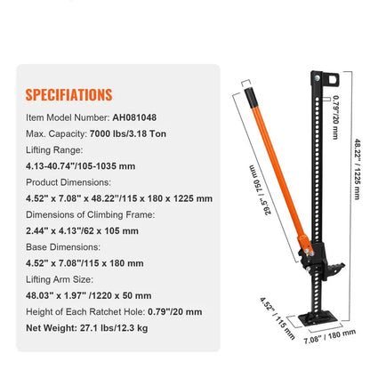 48 inch Off-Road Farm Jack Hoist, 7000 lbs - AH081048