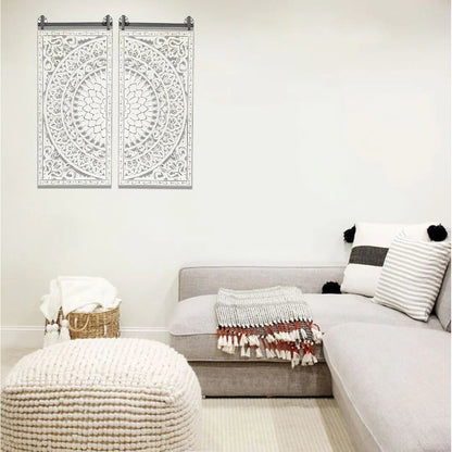 Set Of 2 Distressed Ivory White Wood Flower Wall Art With Black Accents - 33.1in H x 14.6in W