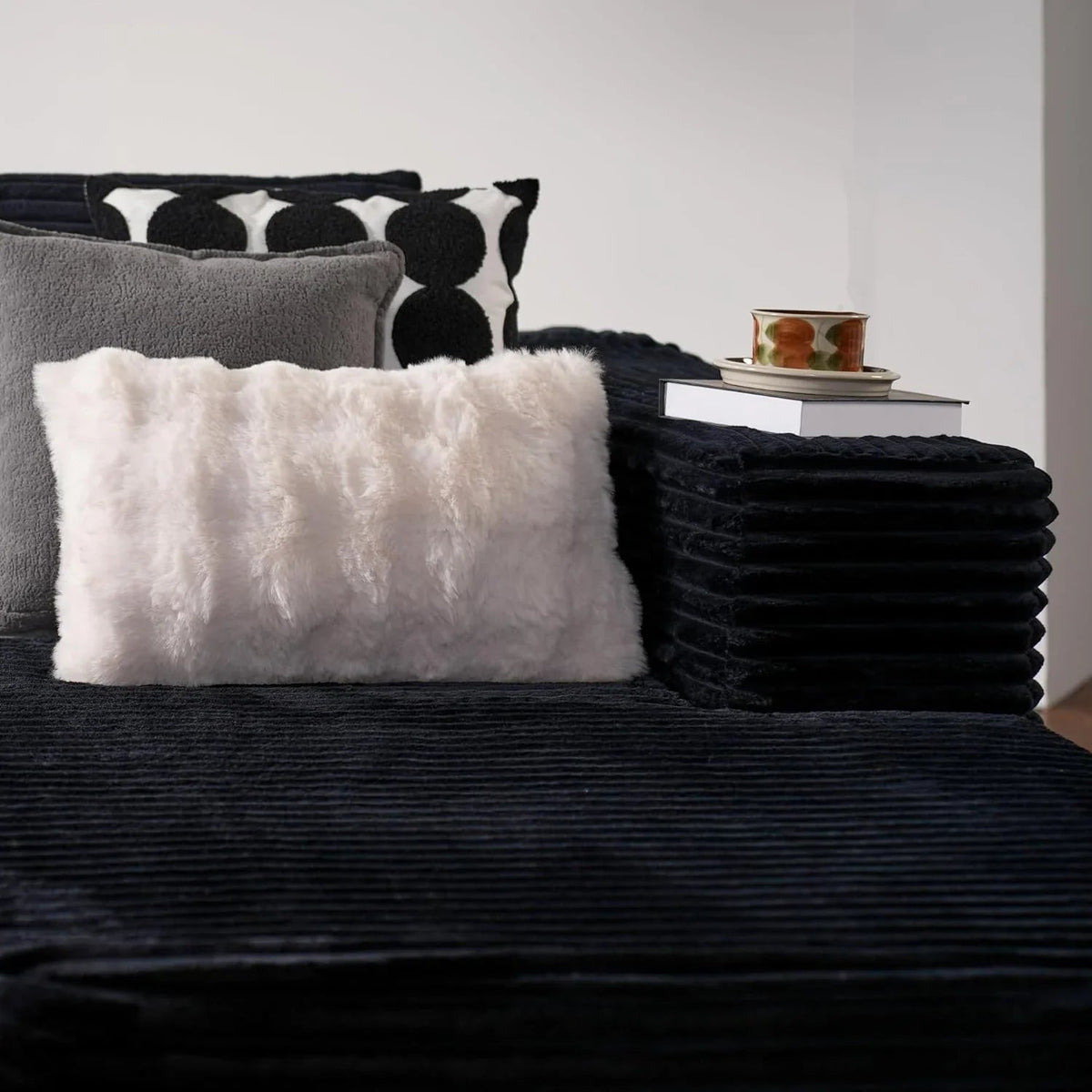 ovios 104in L-Shape Sectional Sofa With Chaise, Grey Plush Corduroy Fabric