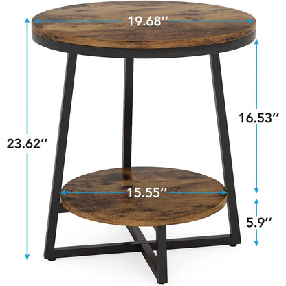 Industrial Round End Table With 2-Tier Storage