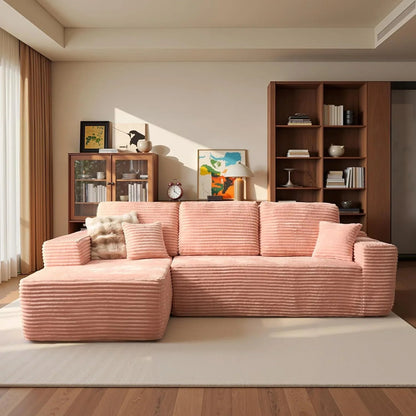 ovios 104in L-Shape Sectional Sofa With Chaise, Grey Plush Corduroy Fabric