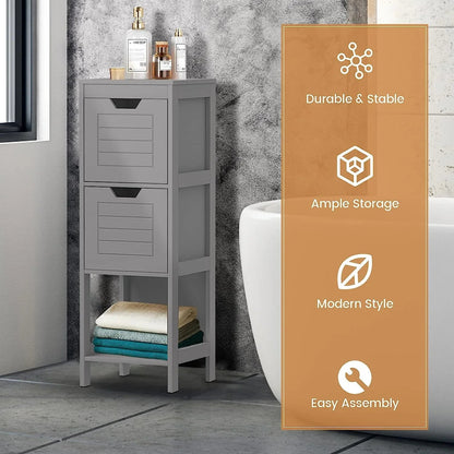 Freestanding Wooden Bathroom Storage Cabinet With 2 Adjustable Drawers - Gray