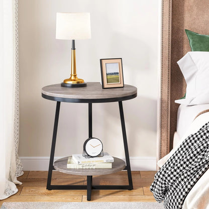 Industrial Round End Table With 2-Tier Storage