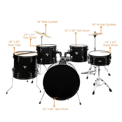 Ktaxon 5-Piece Adult Drum Set, 22 Inch Full-Size Drums Kit