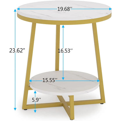 Industrial Round End Table With 2-Tier Storage