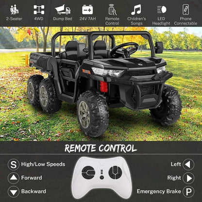 24V 6-Wheel UTV Ride-On With Dump Bed And 4WD Power