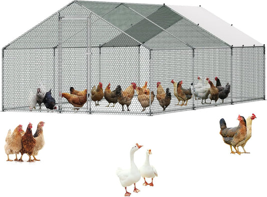 VEVOR Walk-In Metal Chicken Coop With Cover, 19.7 x 9.8 x 6.5 ft, Spire Roof And Security Lock