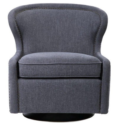 Bailey Street Home Swivel Chair, 32 inch, Dark Charcoal Gray/Antique Brass Finish - 208-Bel-4190615