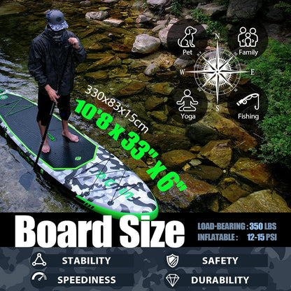 FunWater Inflatable Stand Up Paddle Board, 11 ft x 32 in x 6 in - SUP Paddle Accessories