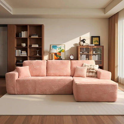ovios 104in L-Shape Sectional Sofa With Chaise, Grey Plush Corduroy Fabric
