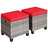 Costway 2-Piece Patio Rattan Cushioned Ottoman Set, 16 x 16 x 18 in, Turquoise