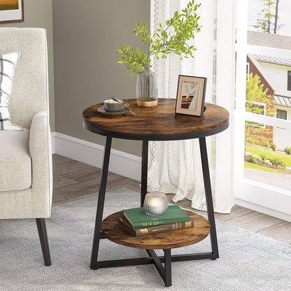 Industrial Round End Table With 2-Tier Storage