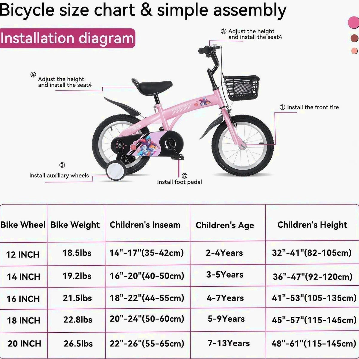 Baprem Girls' Bicycle, 18 Inch, Pink - Single Speed