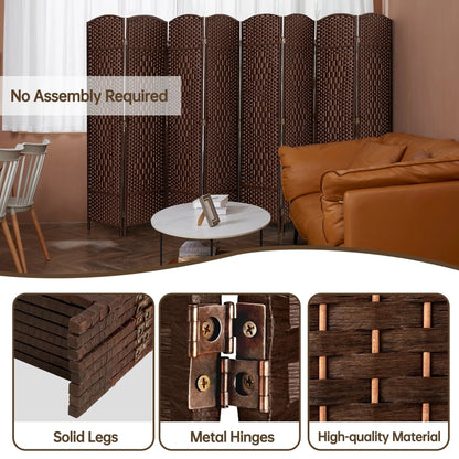 Freestanding Folding Woven Fiber Room Divider Privacy Screen - 6 Ft Tall