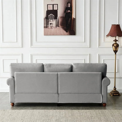 3 Seater Linen Fabric Tufted Accent Sofa, 82.6 in, Grey - Curved High Back