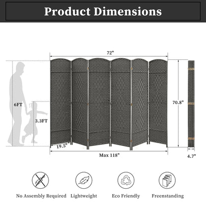 Freestanding Folding Woven Fiber Room Divider Privacy Screen - 6 Ft Tall