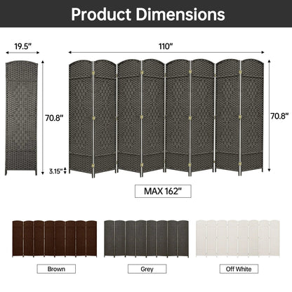 Freestanding Folding Woven Fiber Room Divider Privacy Screen - 6 Ft Tall